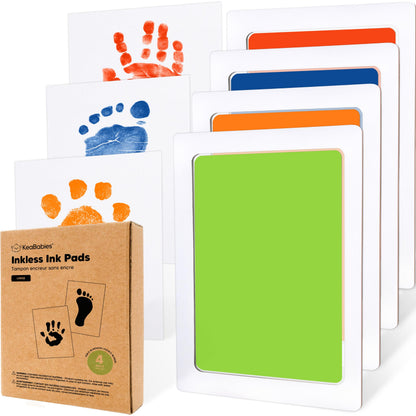 4pk Inkless Baby Hand and Footprint Kit, Mess Free Ink Pads (Jet Black, R)