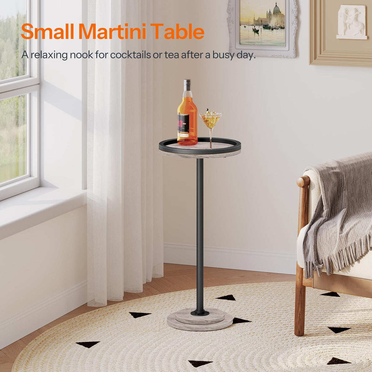 HOOBRO Small Round Side Table, Drink Table, Coffee Martini Table with Pedestal Accent for Small Spaces in Living Room, Bedroom, Sofa Couch, Rustic Brown BF168BZ01