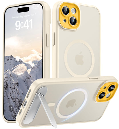 Magnetic Compatible with iPhone 16 Case, [Built-in Kickstand][Full Camera Protection][Compatible with MagSafe][Anti-Fingerprint] Shockproof Phone Case for iPhone 16 6.1",Brown