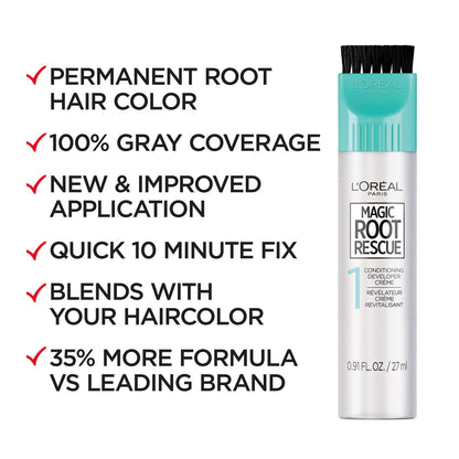 L'Oreal Paris Magic Root Permanent Hair Color Kit, 100% Gray Hair Coverage In Just 10 Minutes, Precision Brush Applicator for Seamless Application, 4 Dark Brown (1 Count)