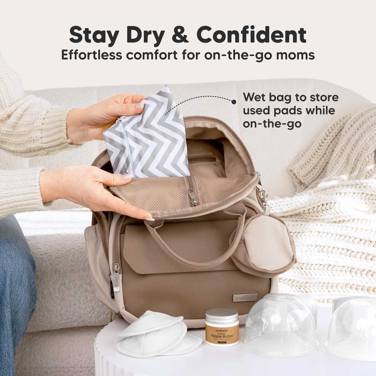 Organic Nursing Pads, 14 Washable Breast Pads,Wash Bag (Neutrals, XL 5.6")