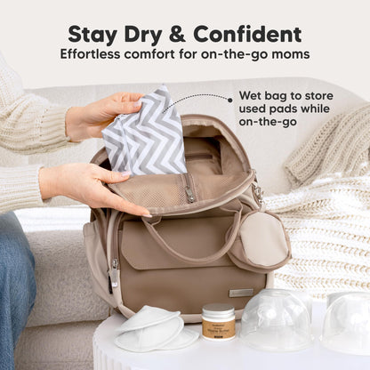 Organic Nursing Pads, 14 Washable Breast Pads,Wash Bag (Neutrals, XL 5.6")