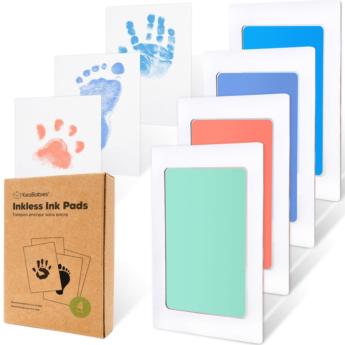 4pk Inkless Baby Hand and Footprint Kit, Mess Free Ink Pads (Jet Black, R)