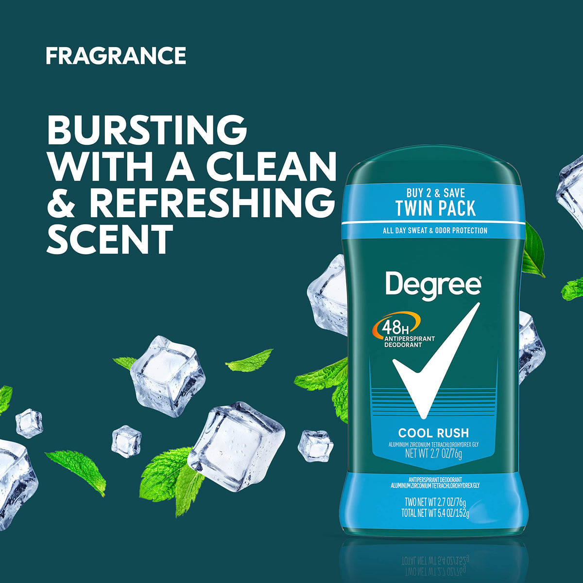 Degree Men Antiperspirant Deodorant, Cool Rush, Twin Pack, 2.7 oz