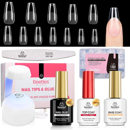 Beetles Soft Gel Nail Kit Almond Short 288pcs 12 Sizes Nail Tips with Glue