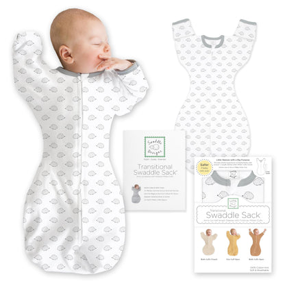 SwaddleDesigns Transitional Swaddle Sack, Cotton, Heathered Gray, 6-9mo