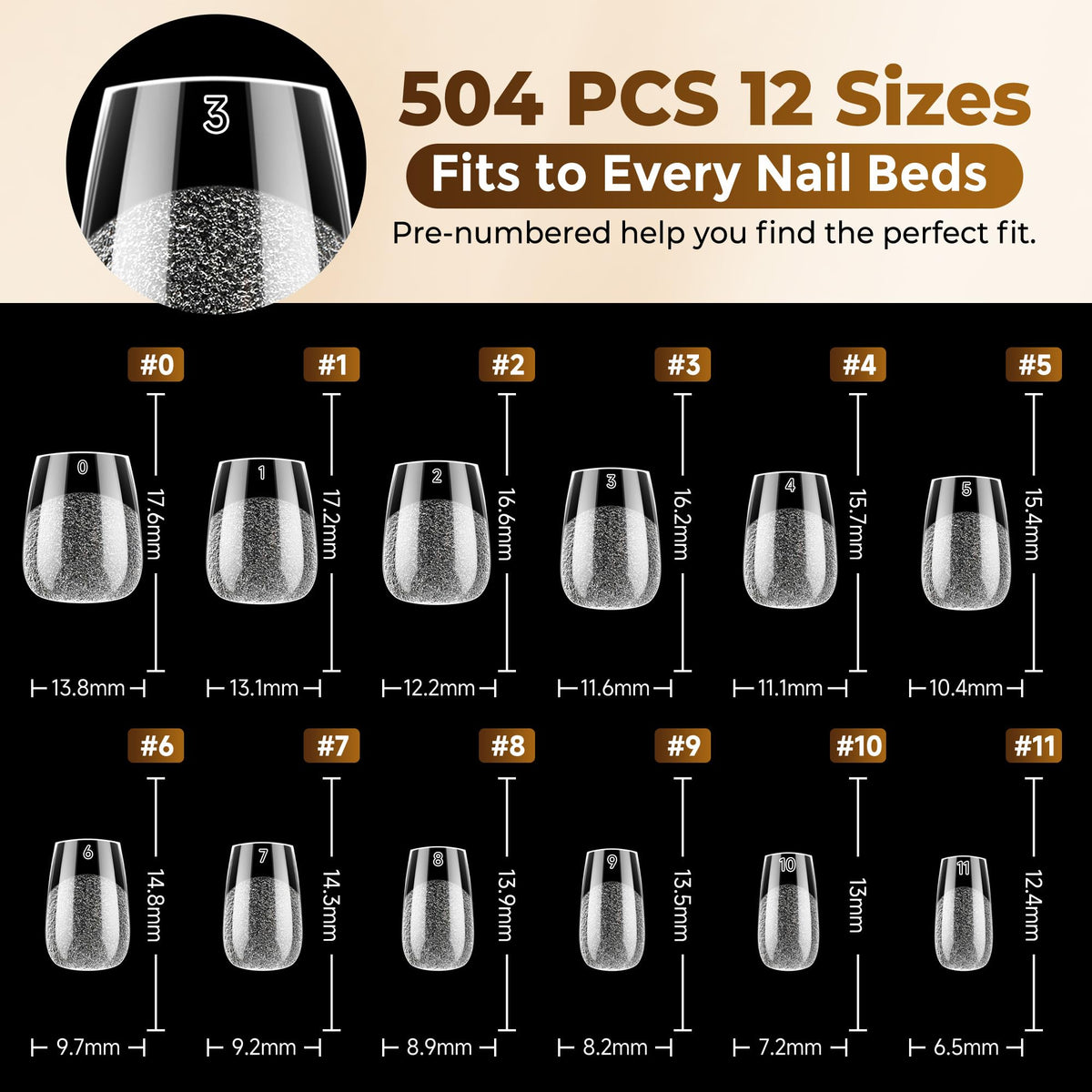UNA GELLA Short Sharp Square Nail Tips 504pcs X-Soft Flat Square Nails