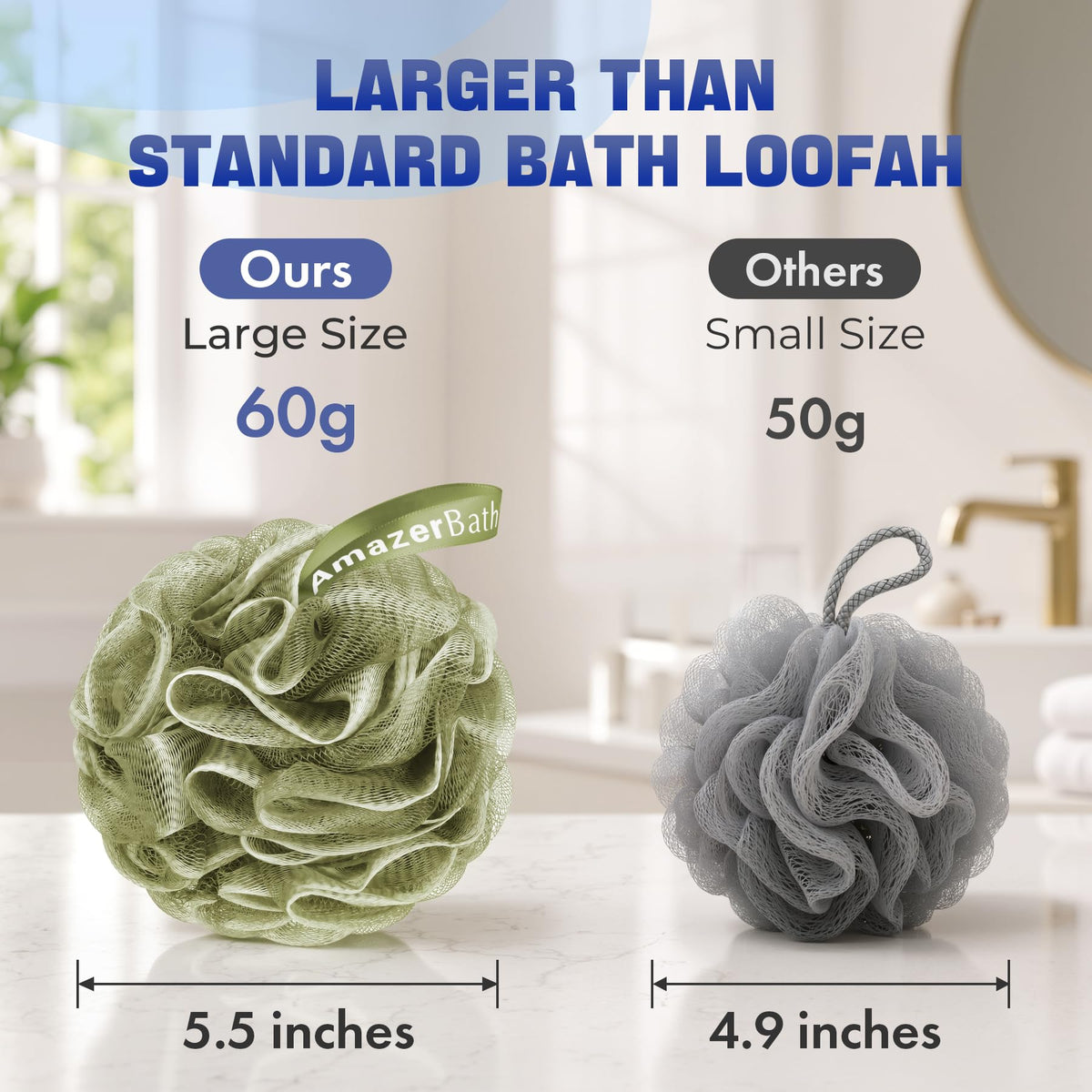 AmazerBath Loofah Sponge 75g/Piece, Exfoliating Bath Sponge Body Scrubber - Loofa Set of 4 Flower Color (Large, Green-Purple)