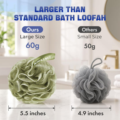 AmazerBath Loofah Sponge 75g/Piece, Exfoliating Bath Sponge Body Scrubber - Loofa Set of 4 Flower Color (Large, Green-Purple)
