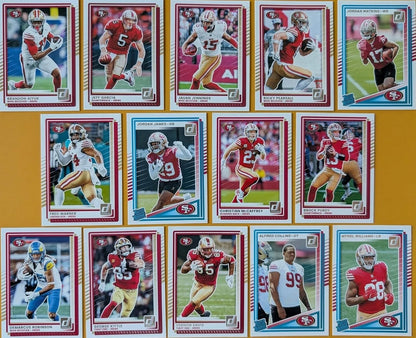 San Francisco 49ers 2025 Donruss Factory Sealed 14 Card Team Set Featuring Brock Purdy, Christian McCaffrey and George Kittle Plus Mykel Williams, Alfred Collins, Jordan Watkins and James Rookies