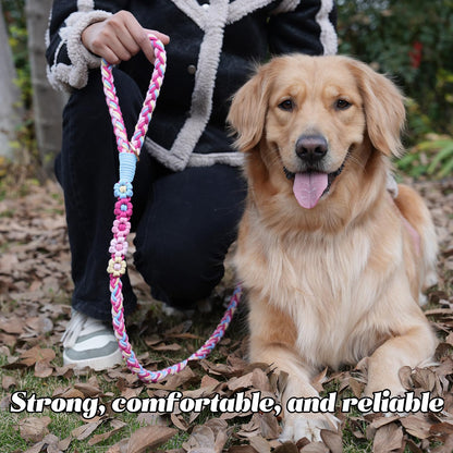 5FT Braided Cotton Rope Leash for Small, Medium and Large Dogs, Red & White Twist