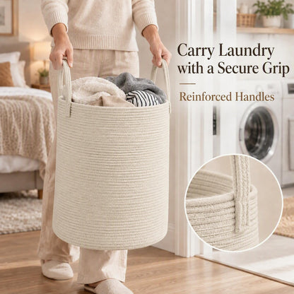 JMvicyroam 80L Nursery Hamper, Cotton Rope Laundry Basket, Brown&Black