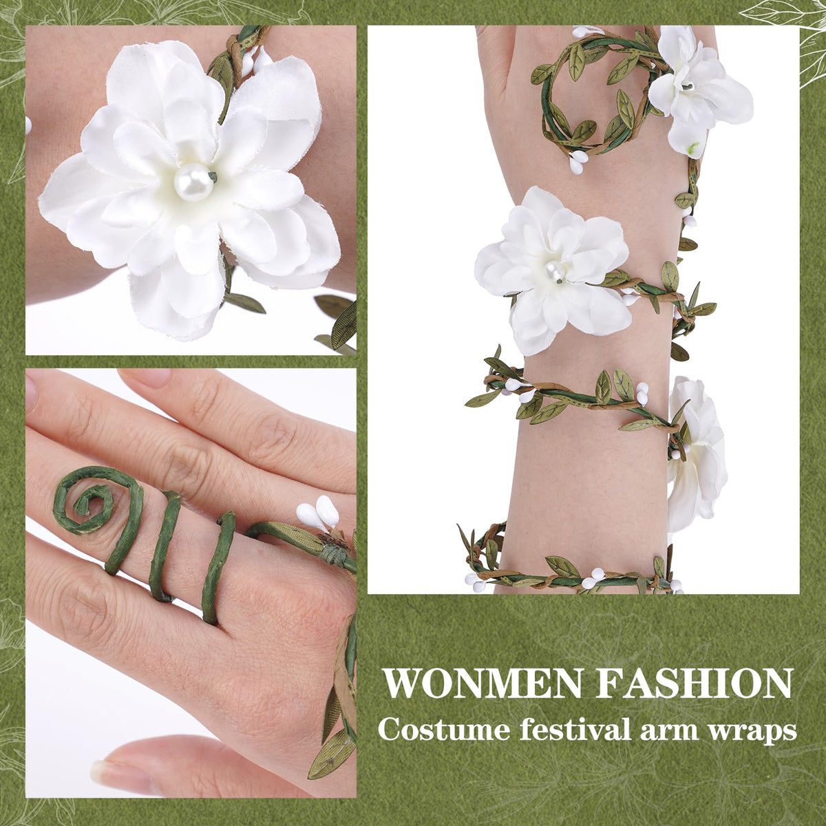 FRESHME Renaissance Fairy Floral Arm Wrap - 1 PC Elf Bracelet Mother Nature Costume Poison Ivy Costume Renfaire Accessories