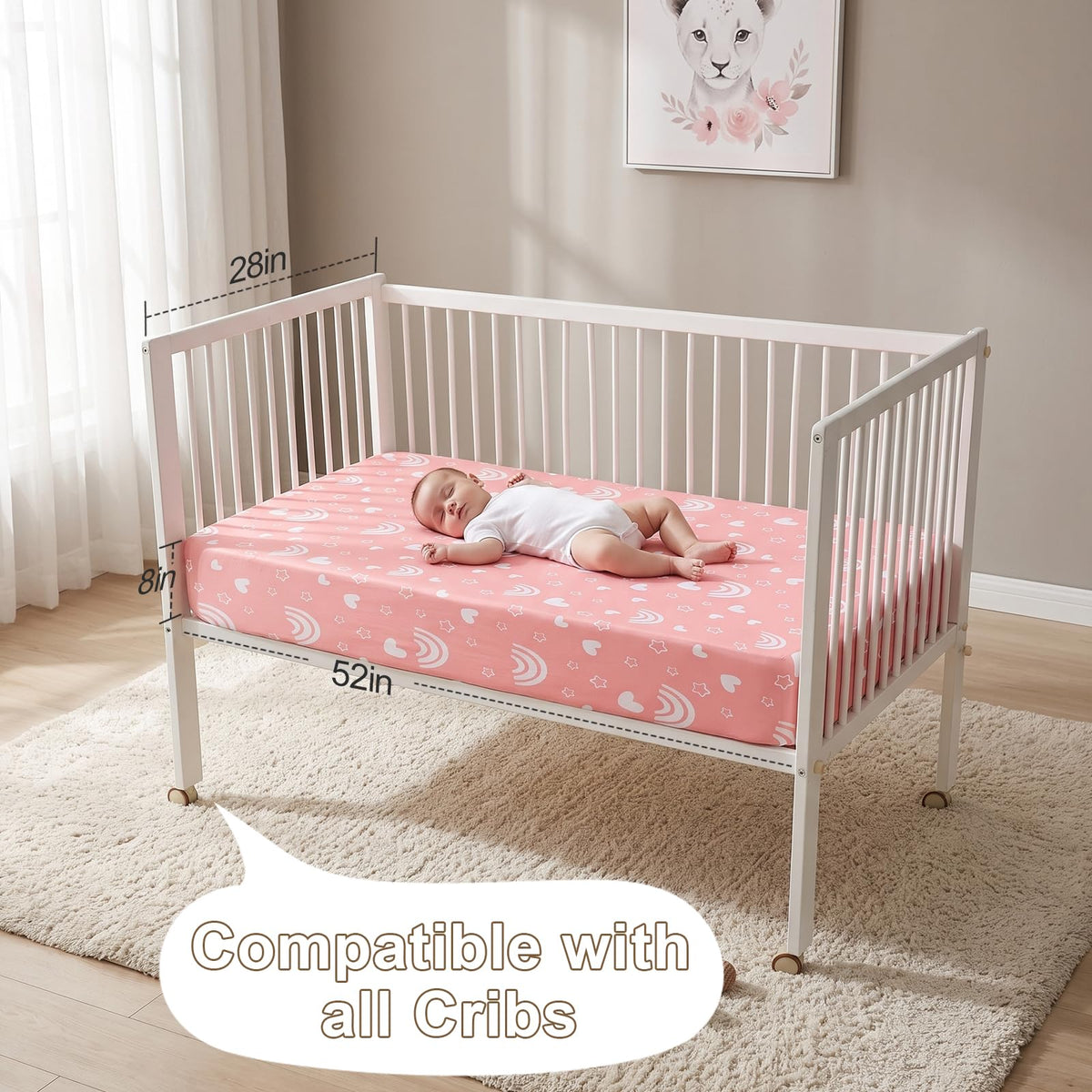 GUNTAIL Baby Crib Sheets for Boys Girls, 2 Pack Fitted Crib Sheet for Standard Crib and Toddler Mattress, Soft Microfiber Baby Sheet 52x28x8in. (Love & Pink)