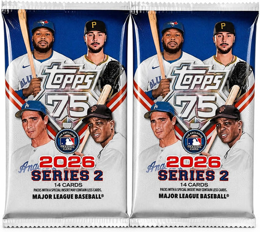 2026 Topps Series 2 Baseball Trading Card Value Bundle, 2 Exclusive Factory Sealed MEGA Foil Packs, 28 Cards Total, MLB Trading Cards for Collectors