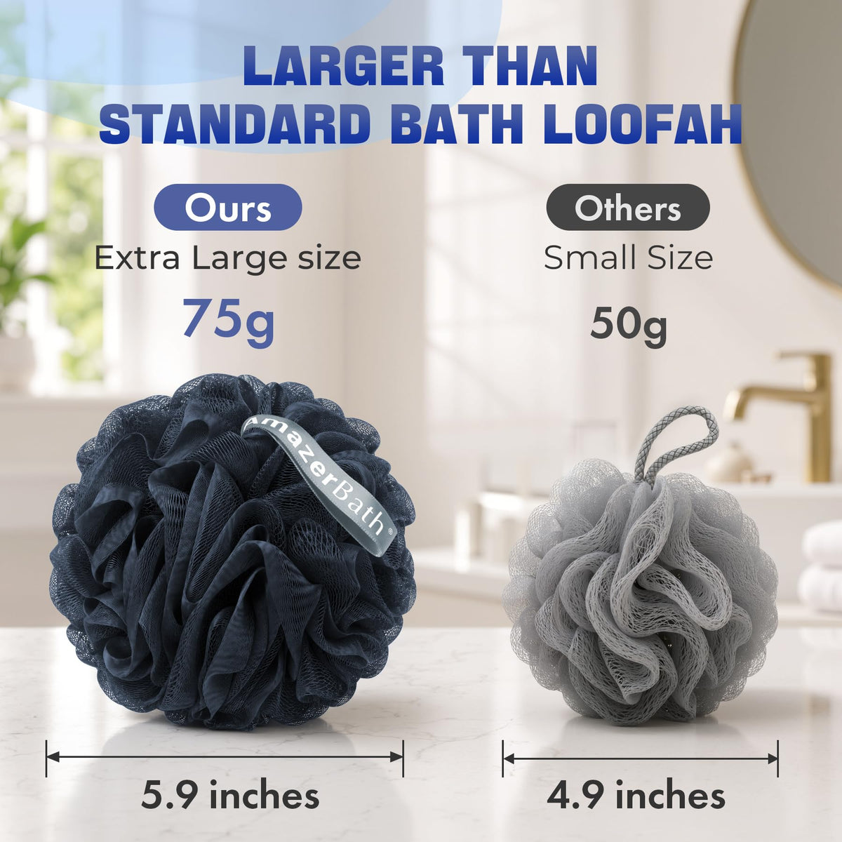 AmazerBath Loofah Sponge 75g/Piece, Exfoliating Bath Sponge Body Scrubber - Loofa Set of 4 Flower Color (Large, Green-Purple)