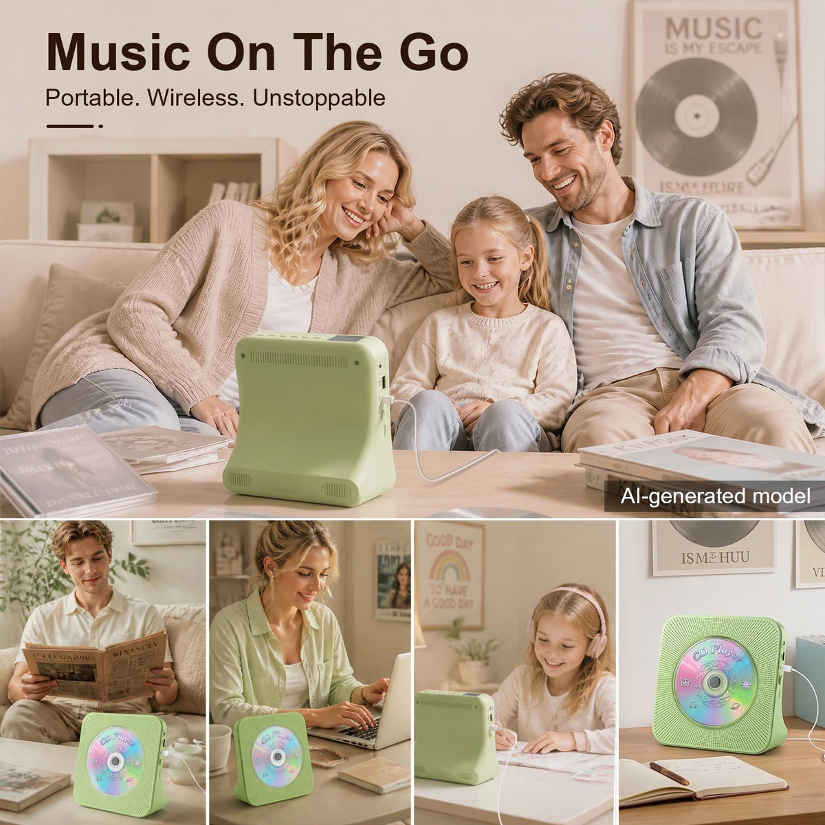 Gueray CD Player Portable Bluetooth Desktop CD Player for Home (Black)