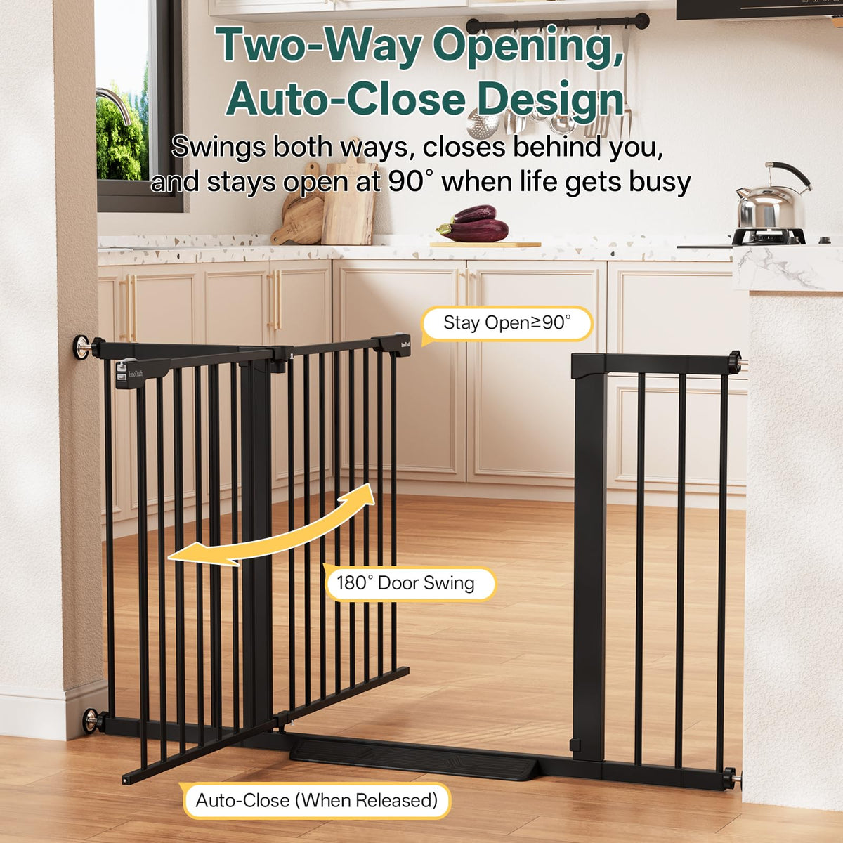 InnoTruth 27-36.6 in Wide Baby Gate for Stairs and Doorways, Black