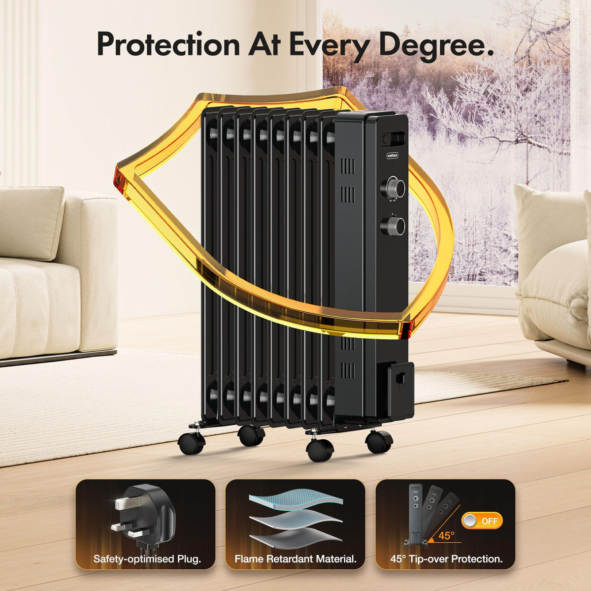 VonHaus Oil Filled Radiator 11 Fins – 2500W, 3 Heat Settings, 24 Hour Timer