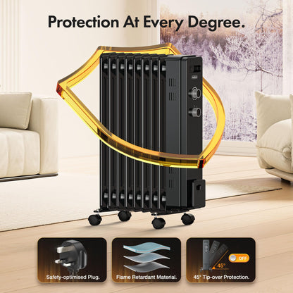 VonHaus Oil Filled Radiator 11 Fins – 2500W, 3 Heat Settings, 24 Hour Timer