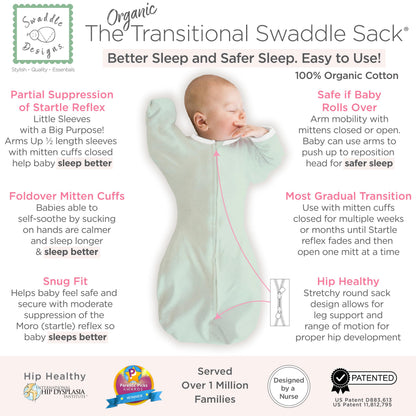 SwaddleDesigns Transitional Swaddle Sack, Cotton, Heathered Gray, 6-9mo