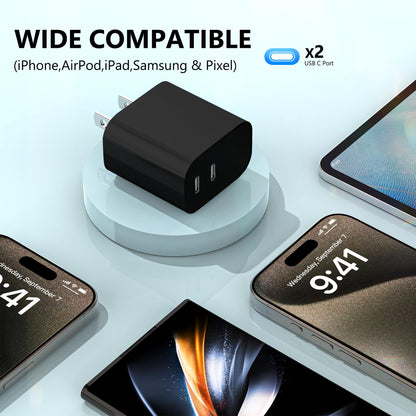 USB C Charger Block 3 Pack, Dual Port 20W Fast Wall Plug