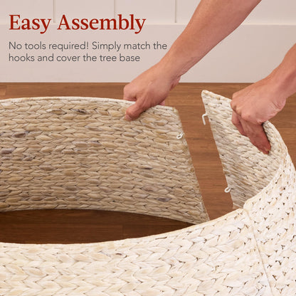Best Choice Products 36in Christmas Tree Collar, Woven Hyacinth 3-Piece Holiday Rattan Tree Skirt Accessory for Home w/Cord Cut-Out - Chestnut