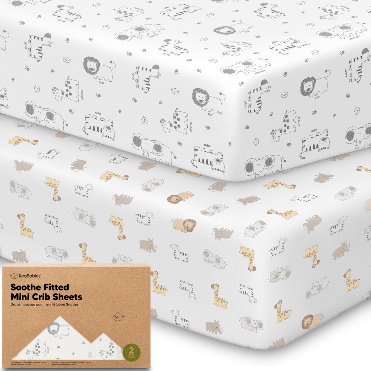 2pk Mini Crib Sheets Fitted 38x26 Pack N Play Mattress Sheet (Bumble Bear)