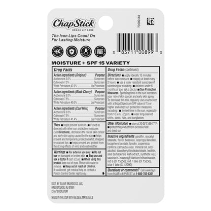 ChapStick Moisturizer Original Lip Balm Tubes, SPF 15 and Skin Protectant - 0.15 Oz (Pack of 3)