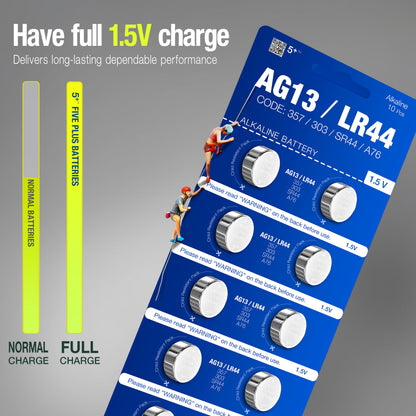 LR44 AG13 A76 357 SR44 L1154 1.5V Alkaline Button Cell Batteries (10 Pack) – High Capacity Coin Batteries for Watches, Key Fobs, Toys & Small Electronics