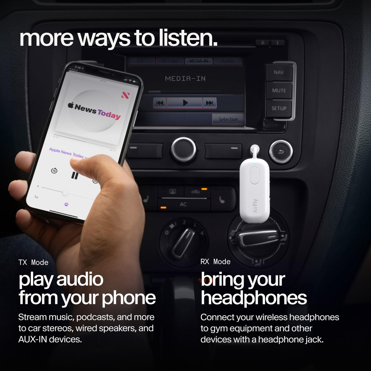 Twelve South AirFly SE, Bluetooth Wireless Audio Transmitter Adapter, White