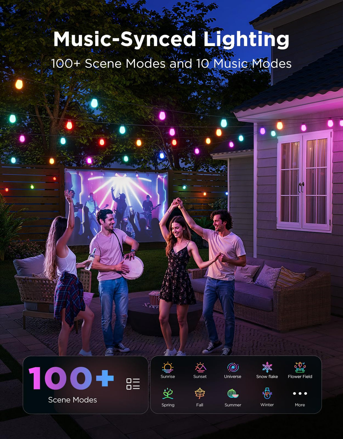 Govee S14 Bulb Outdoor String Lights 2, 96ft RGBICWW, 30 LED Bulbs, IP66