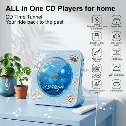 Gueray CD Player Portable Bluetooth Desktop CD Player for Home (Black)