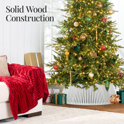 Best Choice Products 36in Christmas Tree Collar, Solid Wood Slatted Tree Skirt Holiday Accessory for Home - Walnut