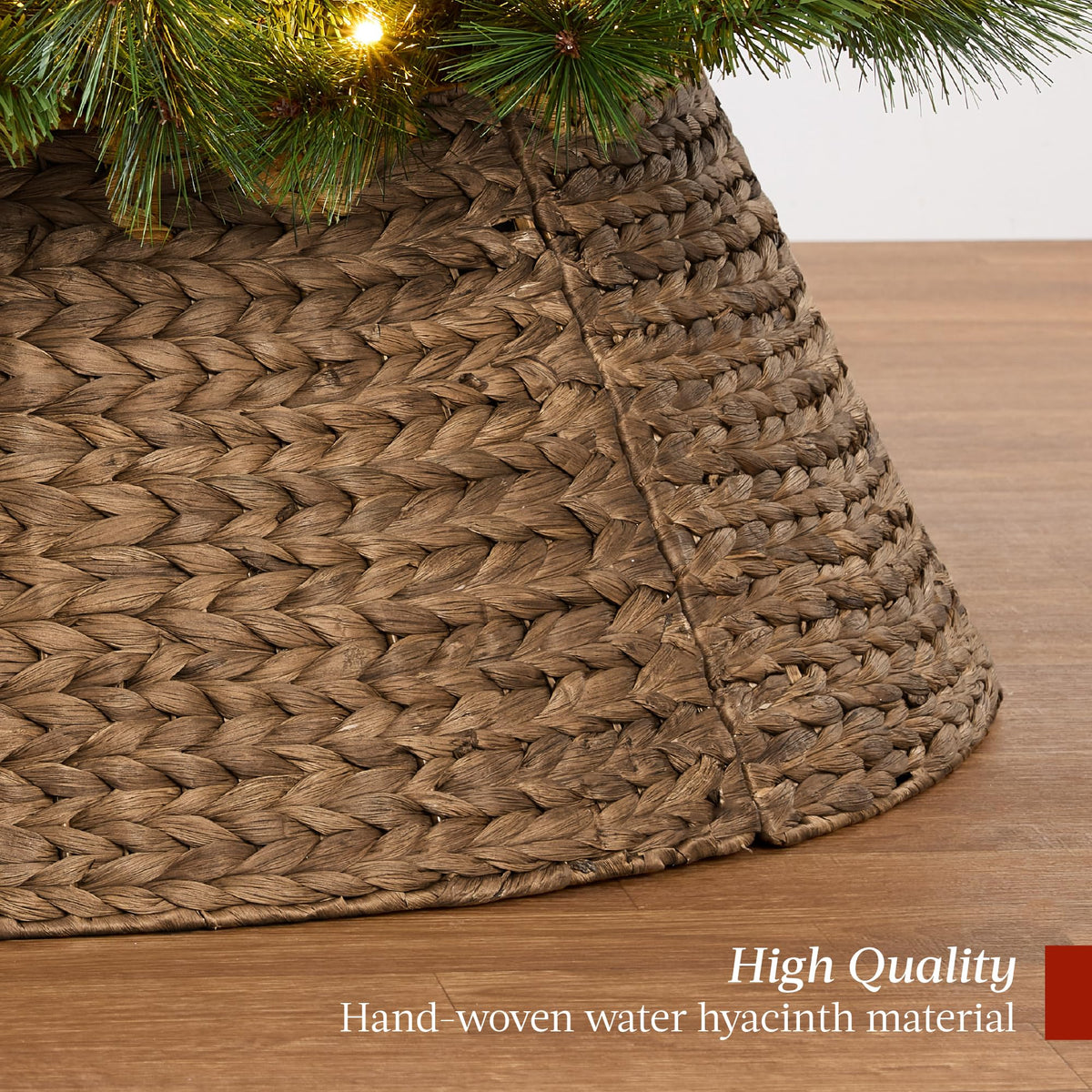 Best Choice Products 36in Christmas Tree Collar, Woven Hyacinth 3-Piece Holiday Rattan Tree Skirt Accessory for Home w/Cord Cut-Out - Chestnut