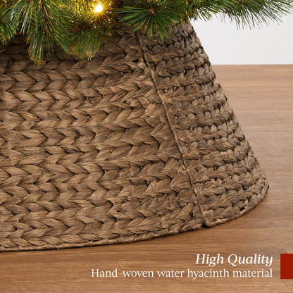 Best Choice Products 36in Christmas Tree Collar, Woven Hyacinth 3-Piece Holiday Rattan Tree Skirt Accessory for Home w/Cord Cut-Out - Chestnut