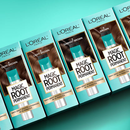 L'Oreal Paris Magic Root Permanent Hair Color Kit, 100% Gray Hair Coverage In Just 10 Minutes, Precision Brush Applicator for Seamless Application, 4 Dark Brown (1 Count)