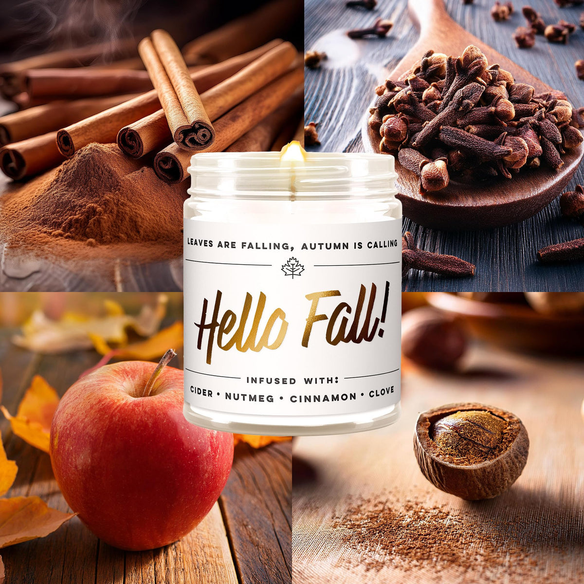 Wax & Wit Fall Candles for Home Scented – Apple, Cinnamon, Clove, Orange – Perfect Home Décor Gifts for Autumn, Holiday, Christmas, Winter - 9oz, Soy Wax, 50 Hour Burn