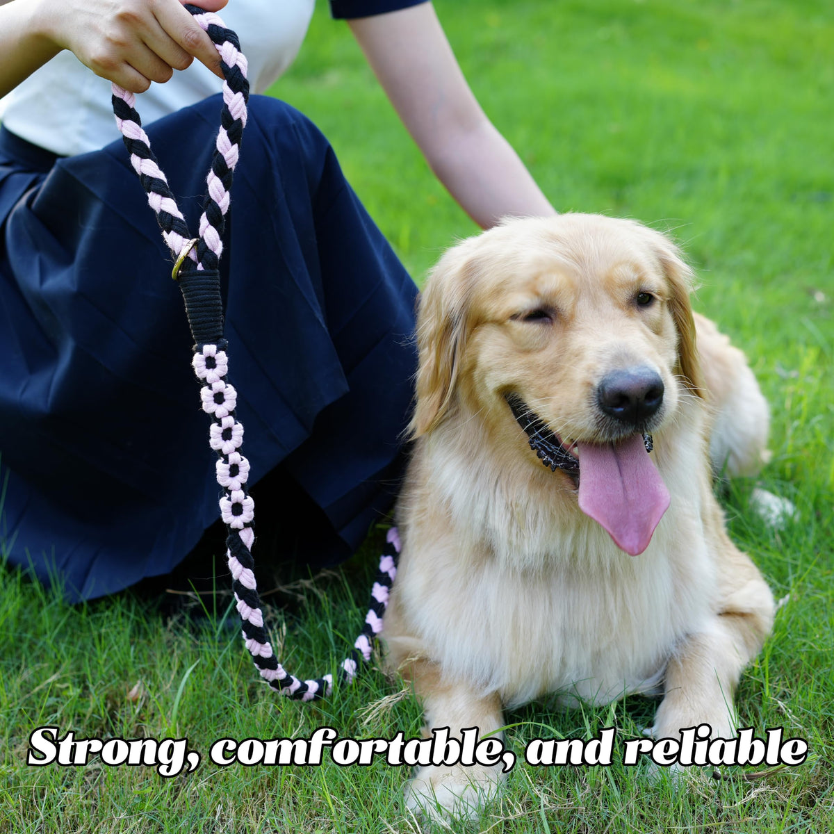 5FT Braided Cotton Rope Leash for Small, Medium and Large Dogs, Red & White Twist