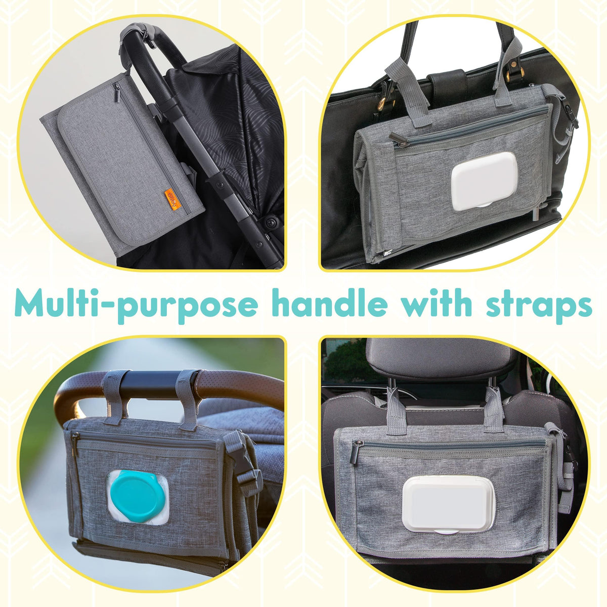 Kopi Baby Portable Diaper Changing Pad, Wipes Pocket, Classic Black Arrows