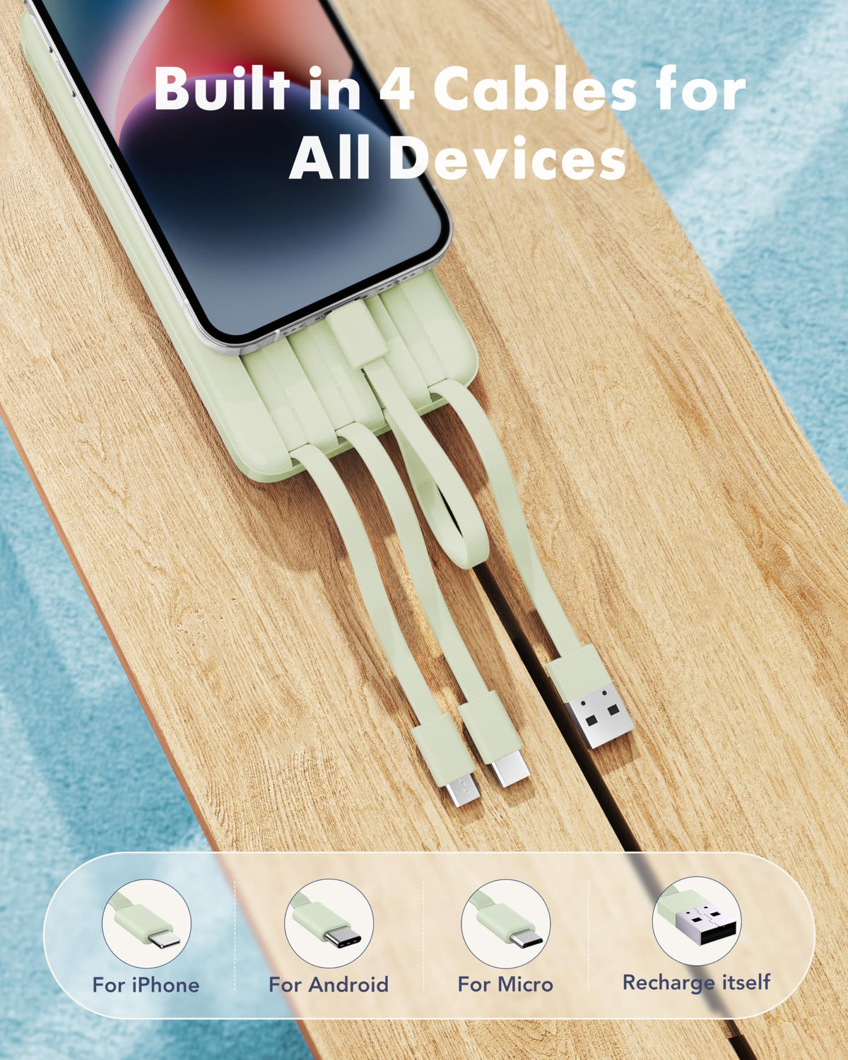 charmast Portable Charger Power Bank with Reinforced Built-in 4 Cables