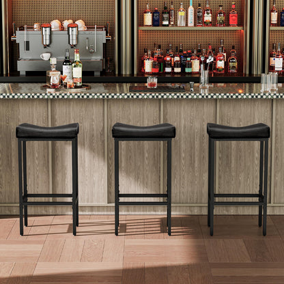 HOOBRO Bar Stools, Set of 2 Bar Chairs, Counter Height Stools, Saddle Barstools with Curved Surface, 24.8 Inches, 2.4" Thick Upholstery, for Kitchen, Dining Room, Cafe Black BB10BY01