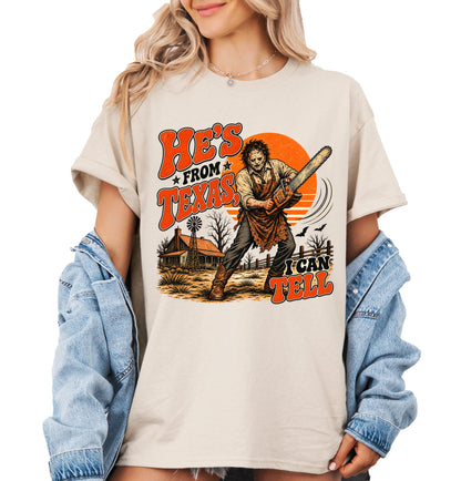 He’s from Texas I Can Tell Shirt, Retro Texas Chainsaw Horror Tee, Slasher Halloween T-Shirt