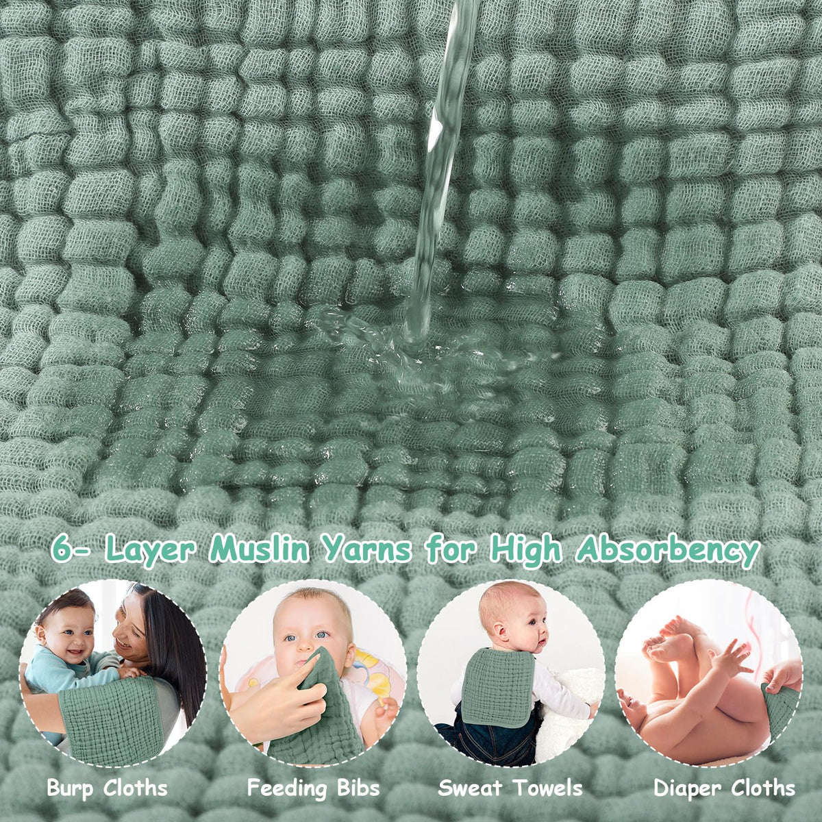 Looxii Muslin Baby Burp Cloths, Absorbent Brup Rags 6 Pack Set for Baby