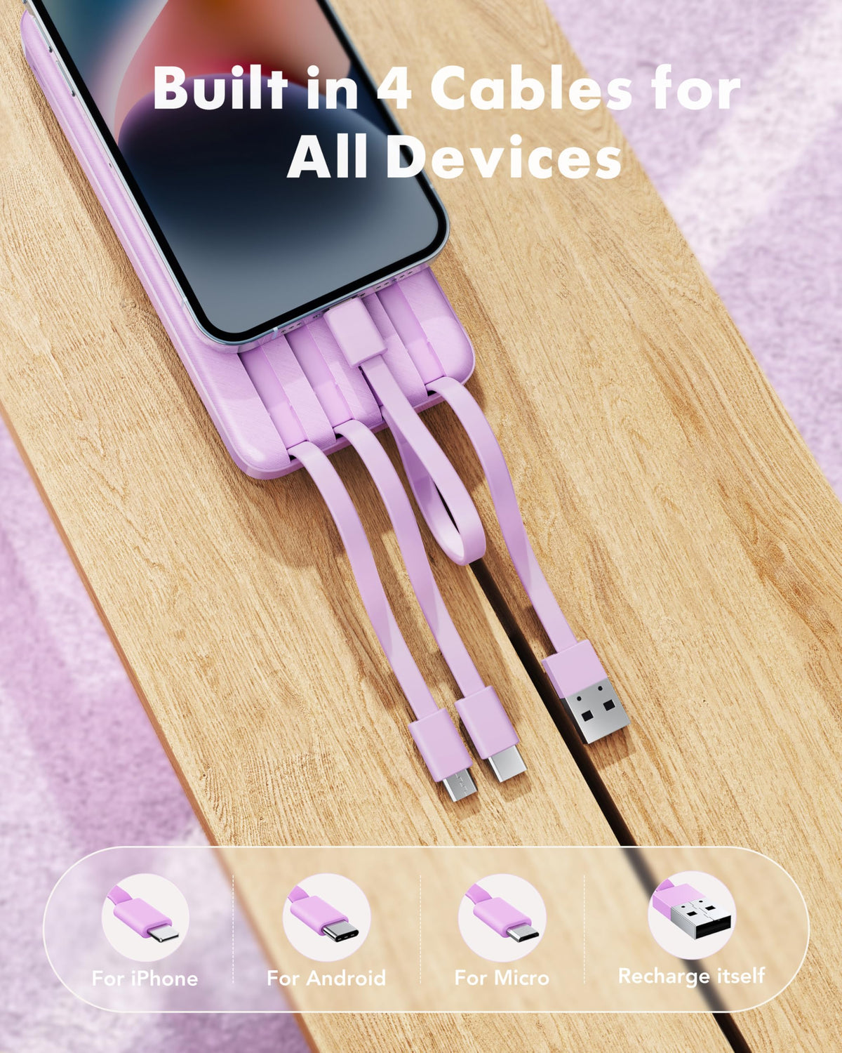 charmast Portable Charger Power Bank with Reinforced Built-in 4 Cables