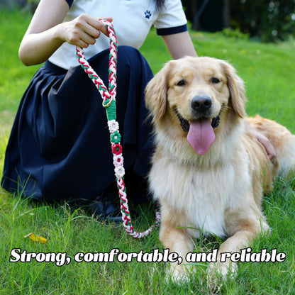 5FT Braided Cotton Rope Leash for Small, Medium and Large Dogs, Red & White Twist