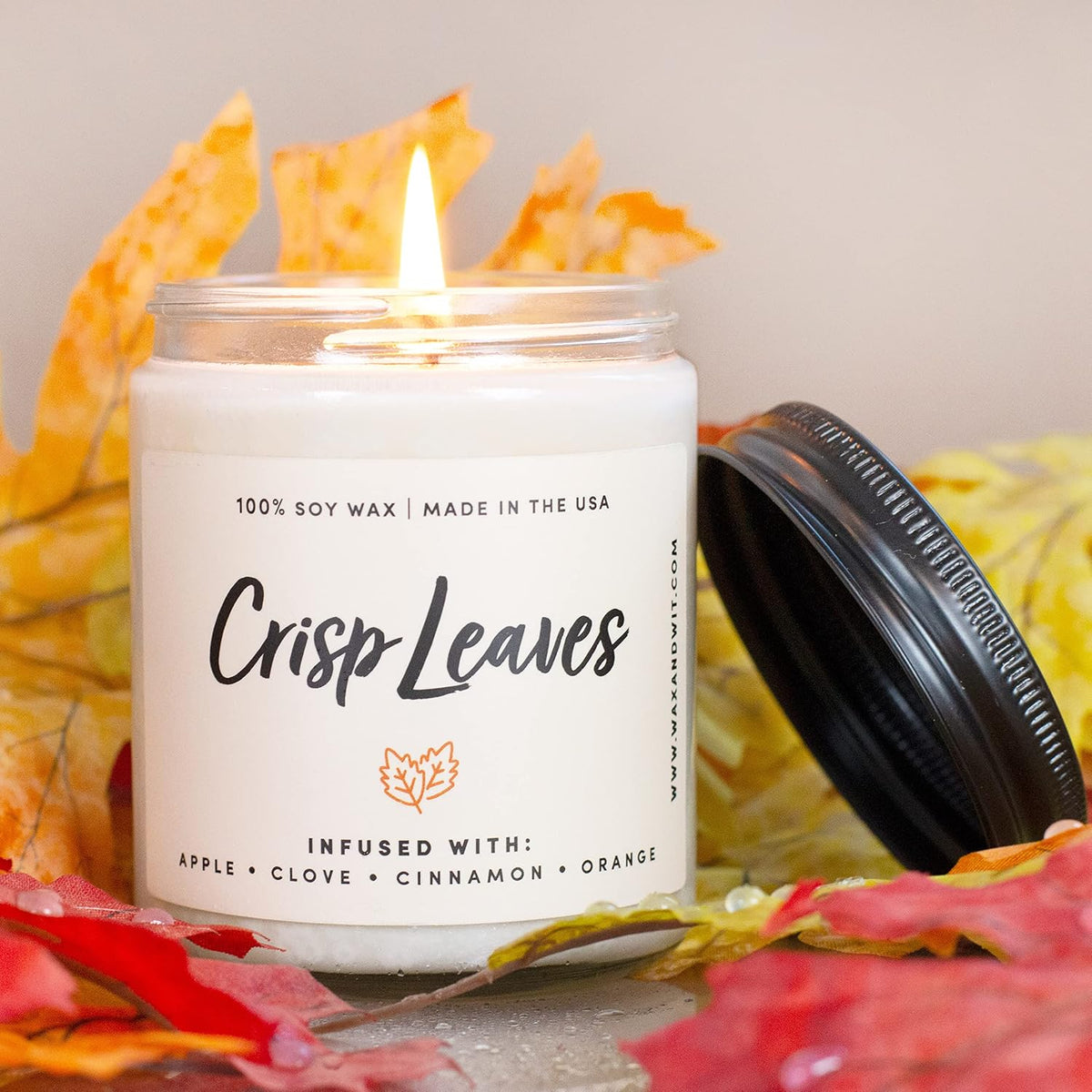 Wax & Wit Fall Candles for Home Scented – Apple, Cinnamon, Clove, Orange – Perfect Home Décor Gifts for Autumn, Holiday, Christmas, Winter - 9oz, Soy Wax, 50 Hour Burn