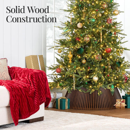 Best Choice Products 36in Christmas Tree Collar, Solid Wood Slatted Tree Skirt Holiday Accessory for Home - Walnut