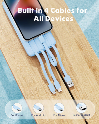 charmast Portable Charger Power Bank with Reinforced Built-in 4 Cables