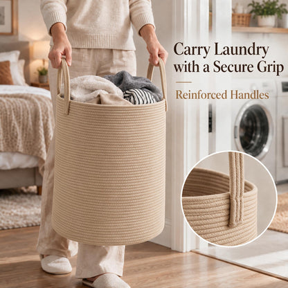 JMvicyroam 80L Nursery Hamper, Cotton Rope Laundry Basket, Brown&Black